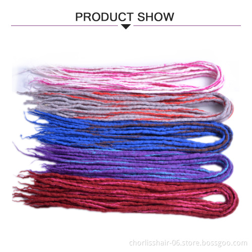 22'' Long Colorful Soft Nepal Felted Wool Handmade Afro Synthetic Dreadlocks Crochet Braids Hair For Kids And Adult Party Daily